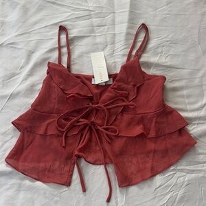 Chic Ruffled Women's Tank Top in Deep Red